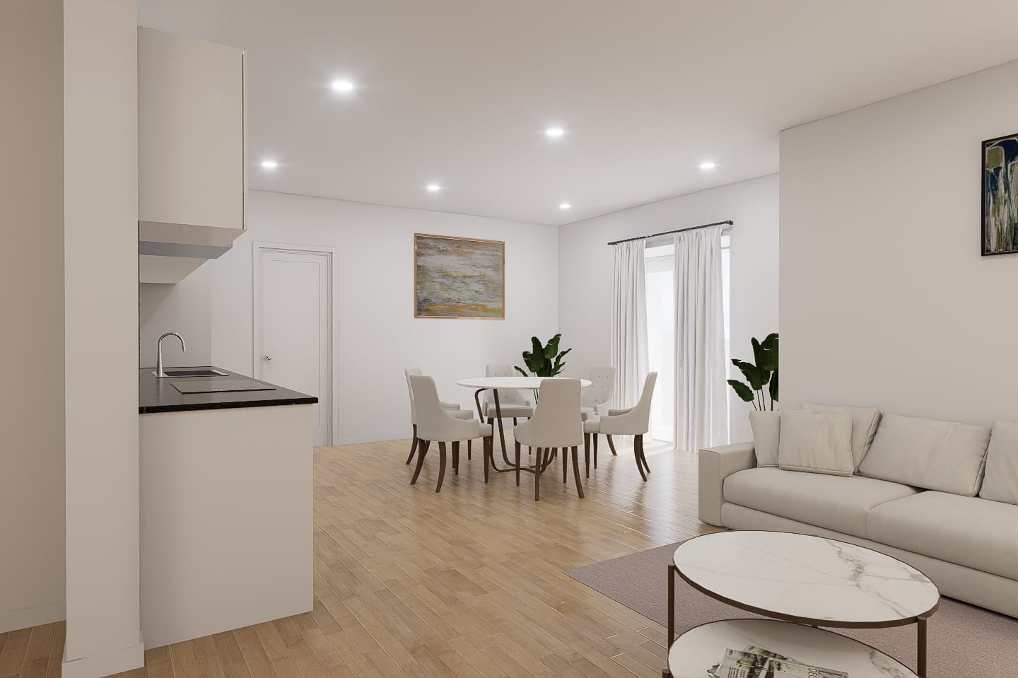 Wohnbereich mit Küchenzeile (Visualisierung) – 3.5-Zimmer-Wohnung, Schönenwerd
