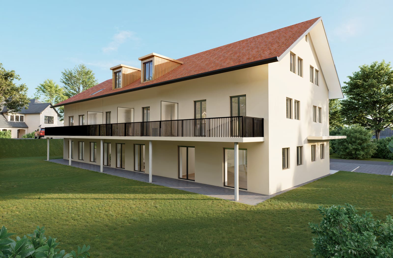 Aussenansicht mit Garten (Visualisierung) – 3.5-Zimmer-Wohnung, Attiswil